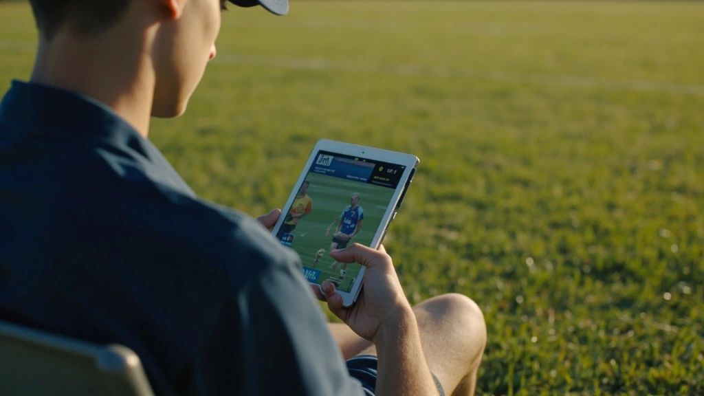 An LNSC coach reviewing Hudl film on a sideline tablet