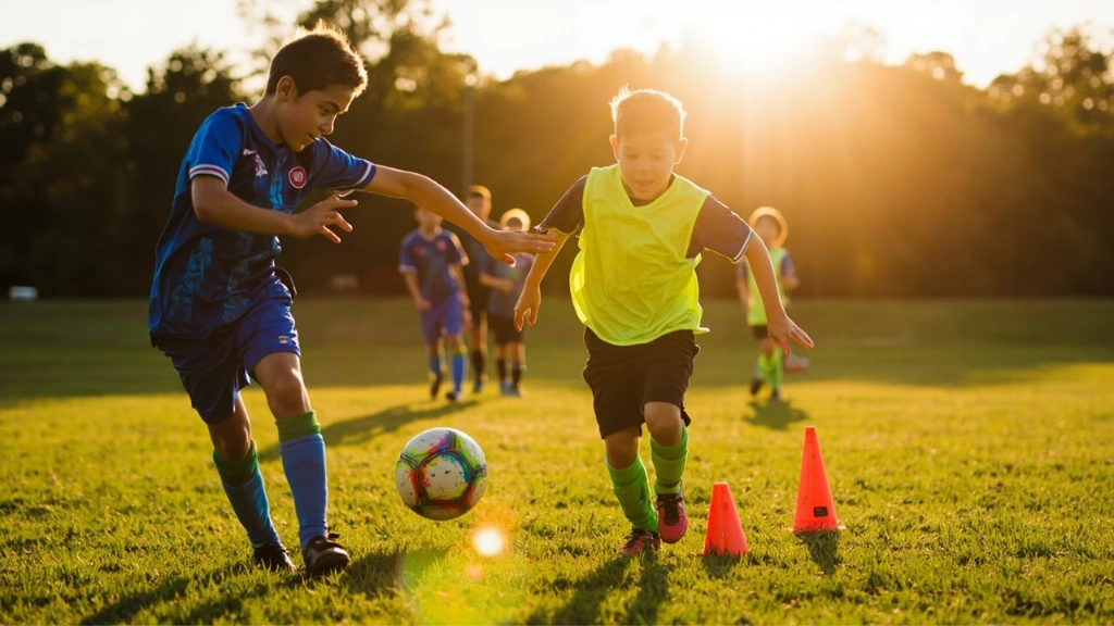 Young players running dribbling drills during a Lake Norman Soccer training session.